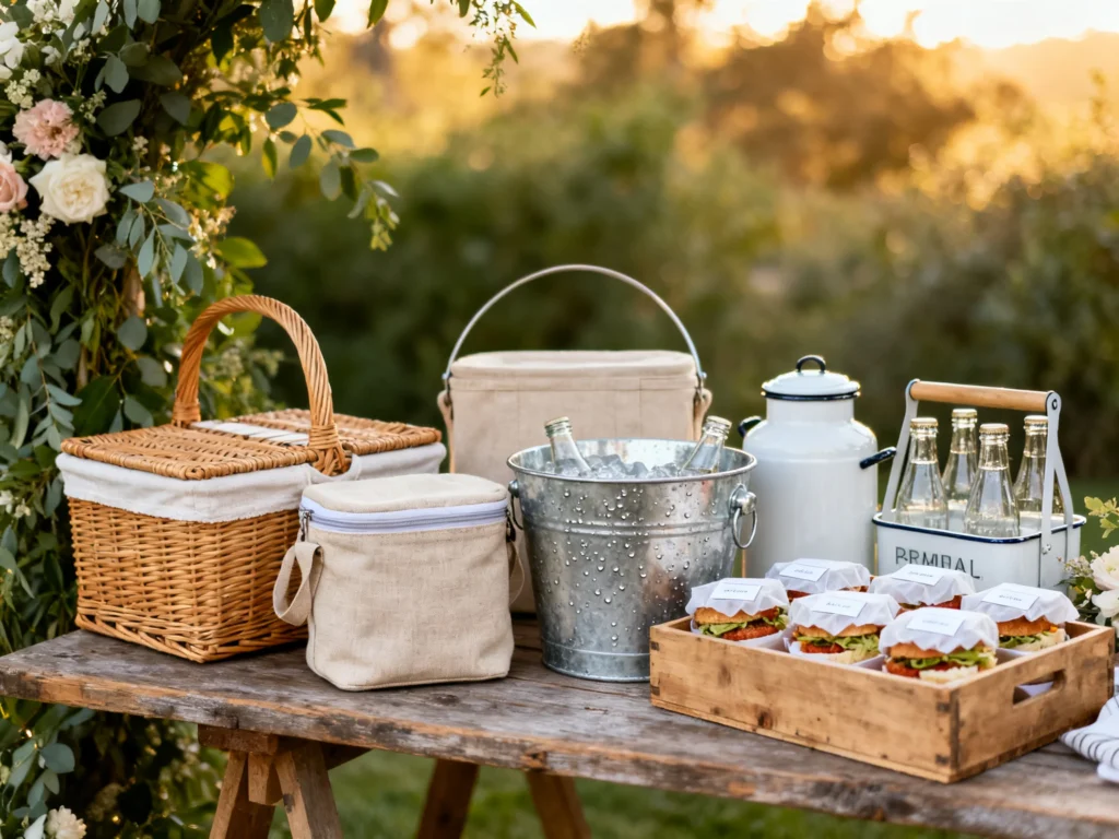 10 Stylish Food & Beverage Carrier Ideas for Outdoor Weddings (Coolers, Carts, and Baskets That Photograph Beautifully)